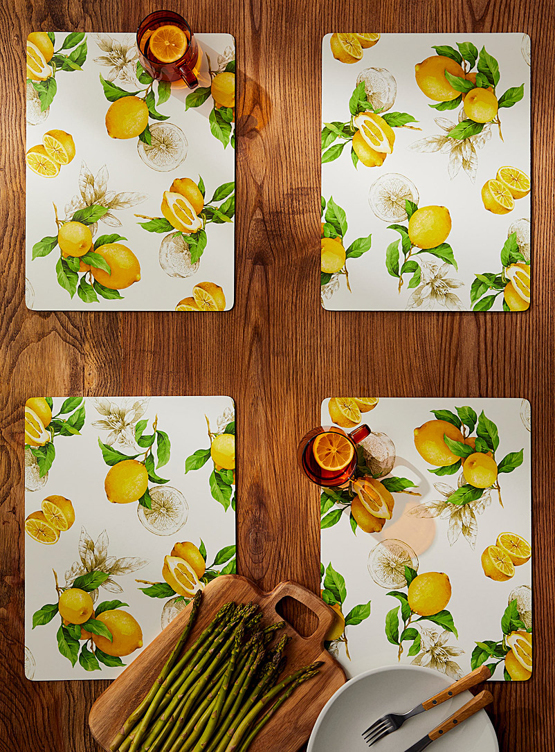 Simons Maison: Les napperons laminés sur liège citrons frais Ensemble de 4 Écru à motifs