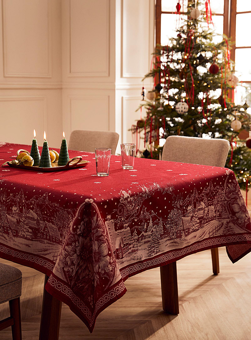 Simons Maison Patterned Red Christmas village tablecloth