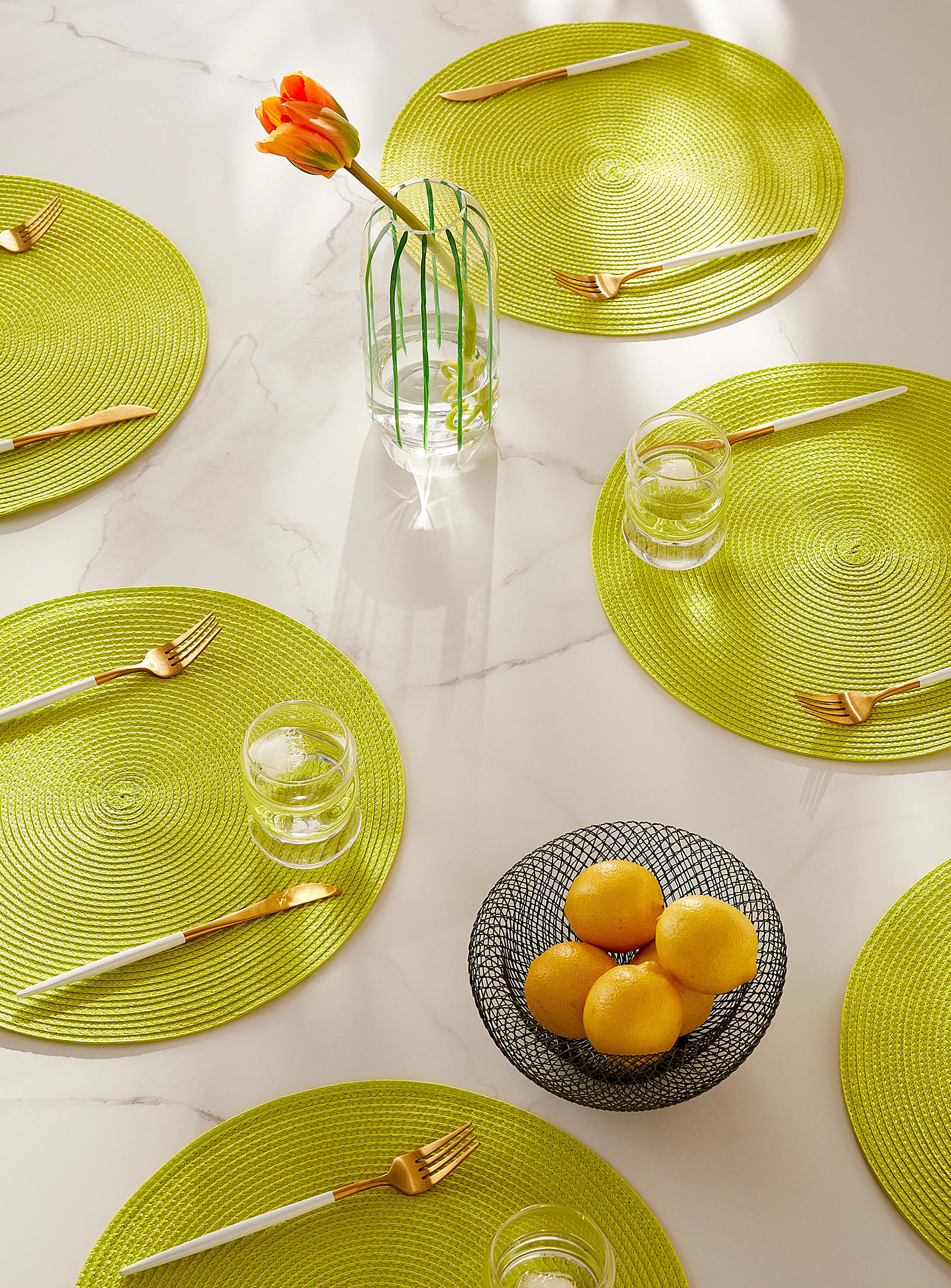 Simons Maison Vibrant Colour Braided Placemats Set Of 6 In Green