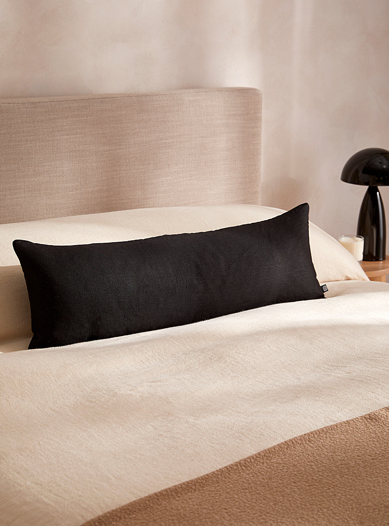 Simons Maison Black Long solid pure linen cushion 30 x 90 cm