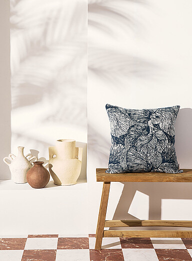 InsideOut: Le coussin d'ext&eacute;rieur jardin de minuit 50 x 50 cm Bleu &agrave; motifs