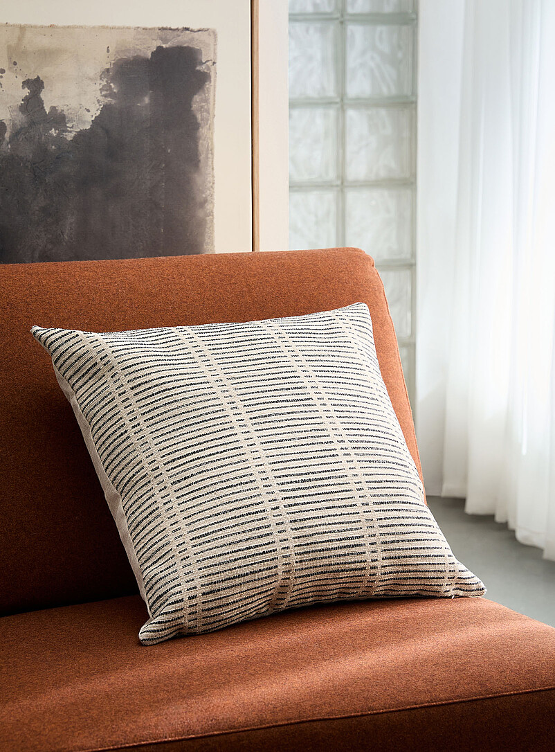 Black Stripes Textured Removable Cover Cushion 50 X 50 Cm