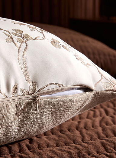 Embroidered blossoms satin removable cover cushion 40 x 60 cm