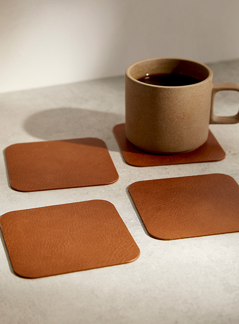 Simons Maison Copper/Rust Square faux-leather coasters Set of 4