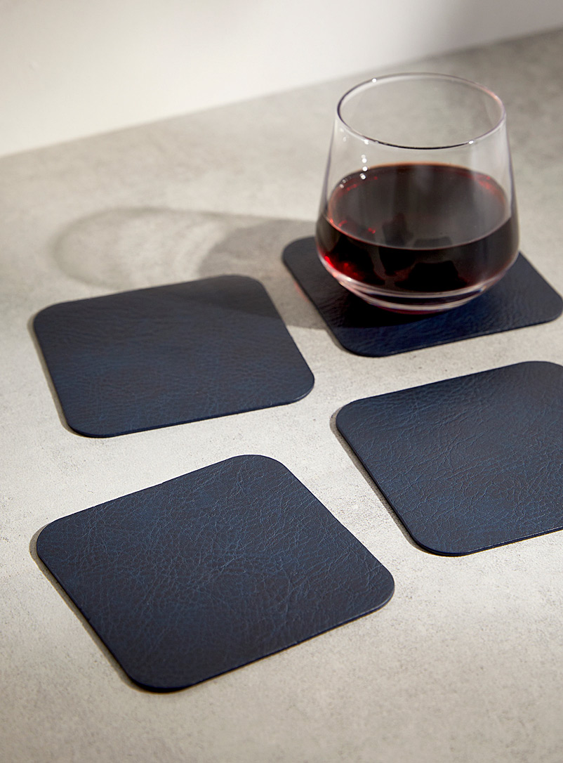 Simons Maison Navy/Midnight Blue Square faux-leather coasters Set of 4
