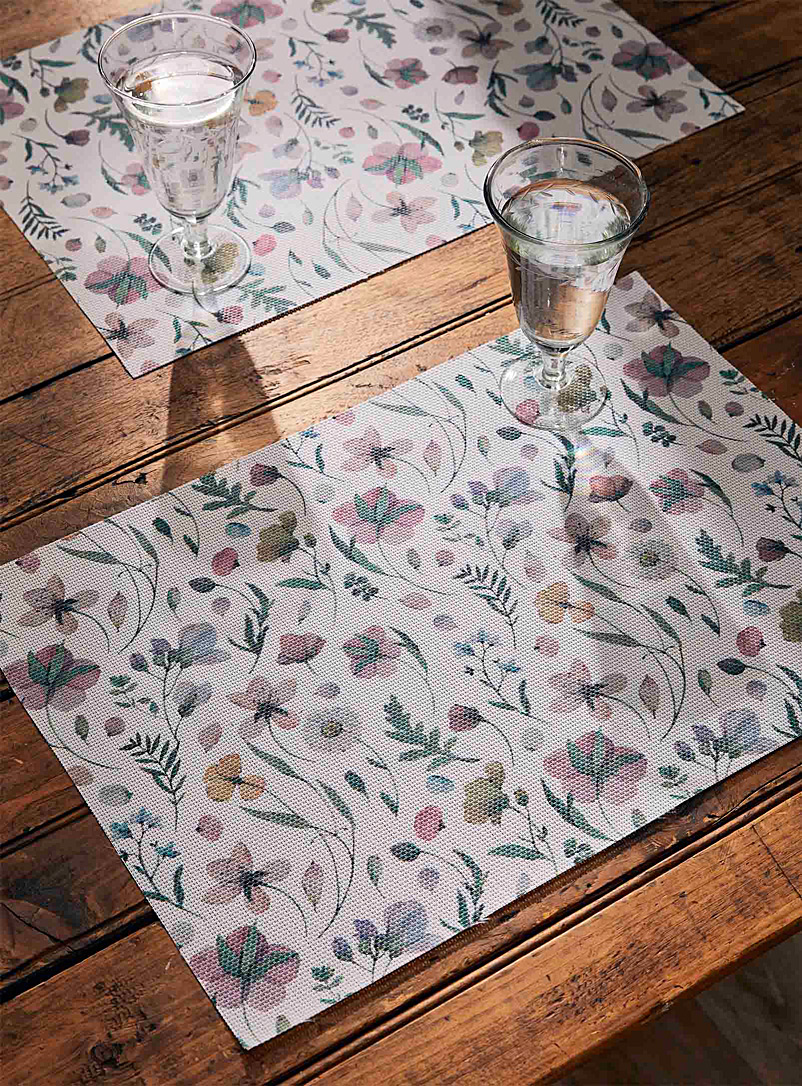 Simons Maison: Les napperons vinyle fleurs violacées Ensemble de 2 Écru à motifs