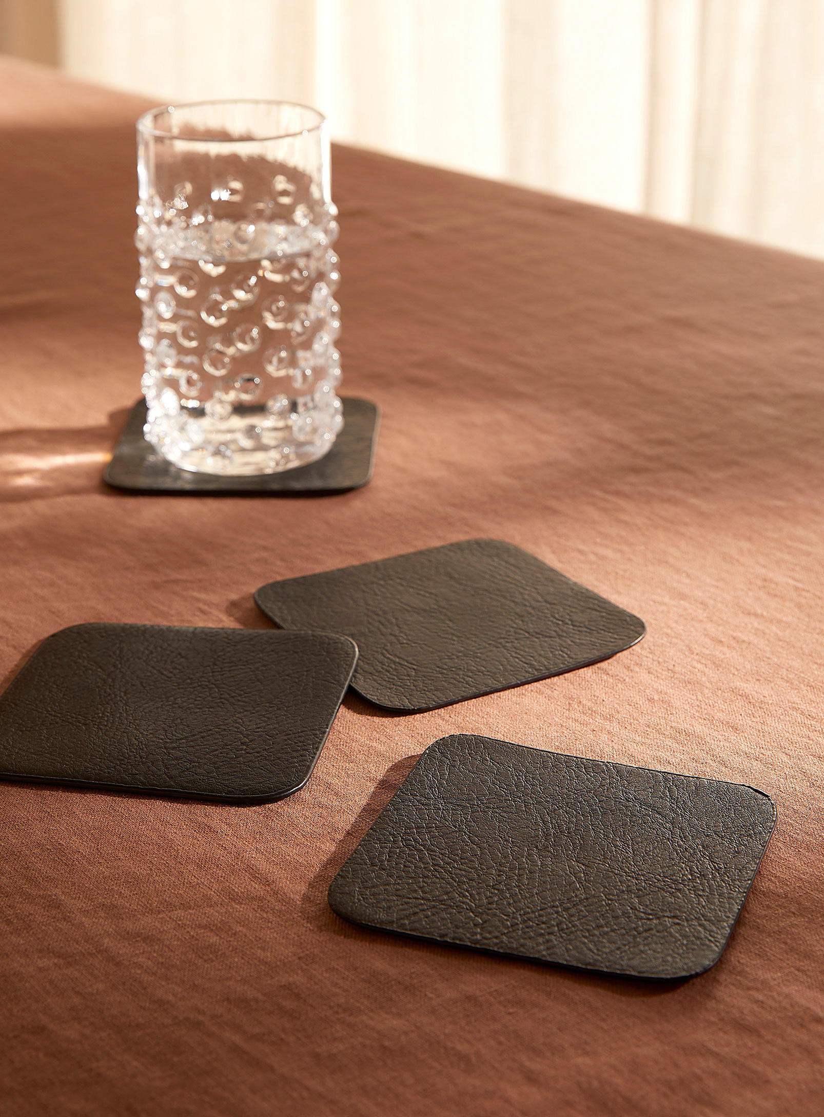 Simons Maison Grained Faux-leather Coasters Set Of 4 In Black