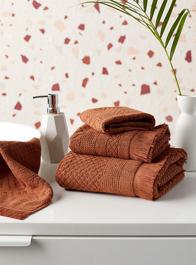Citta Design Dark Orange Natural hues diamond design jacquard towels