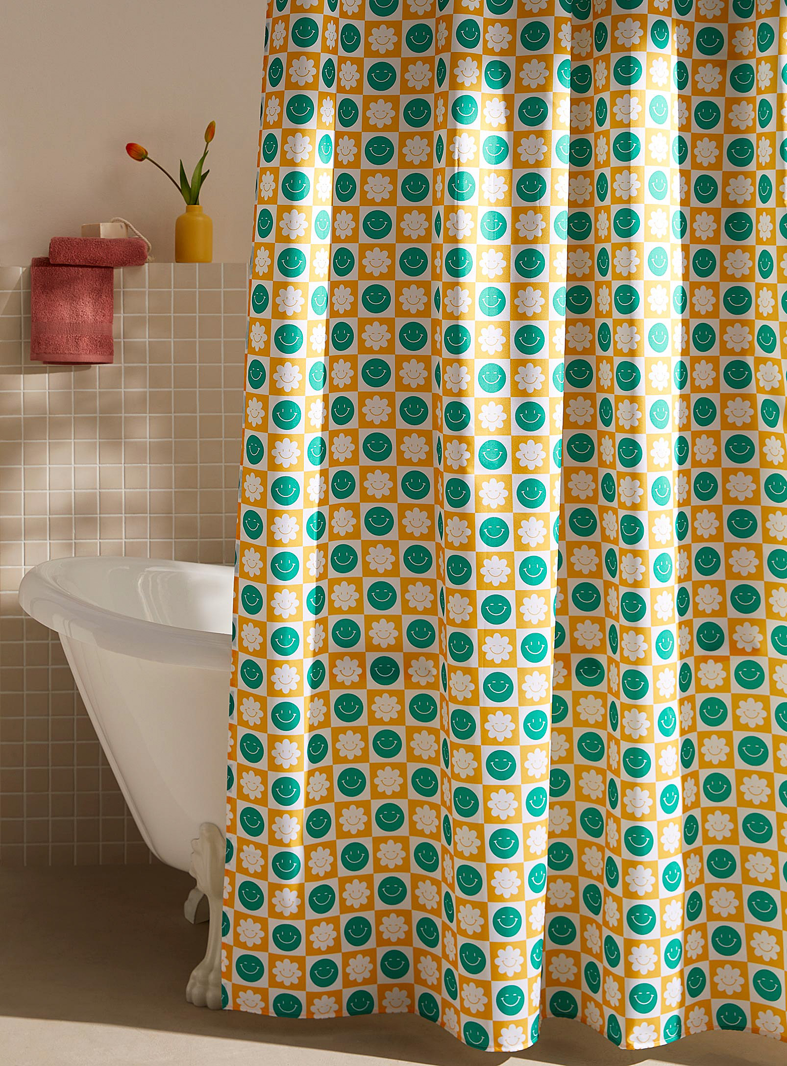 Simons Maison - Smiley checkers recycled polyester shower curtain
