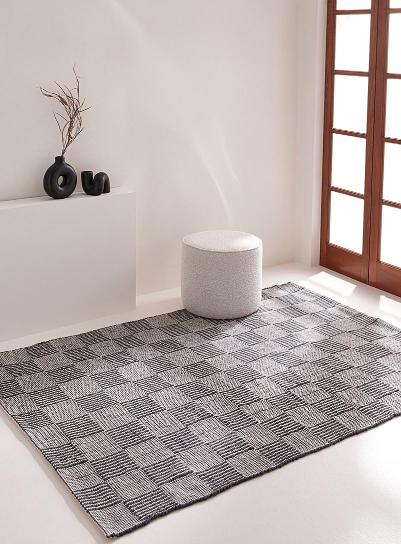 Simons Maison Patterned Ecru Textured checkerboard wool rug 120 x 180 cm
