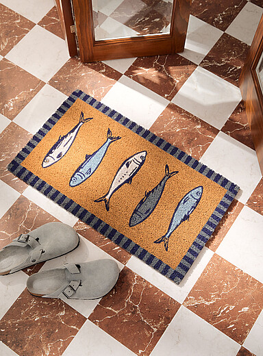 Simons Maison: Le paillasson sardines 40 x 70 cm Bleu &agrave; motifs