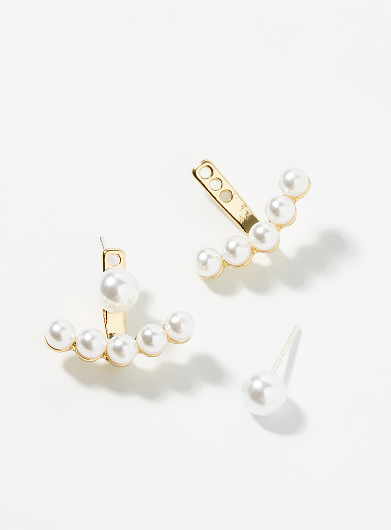Simons White Pearly anchor earrings for women