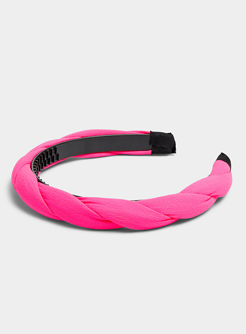 Simons Pink Braided neon headband for women