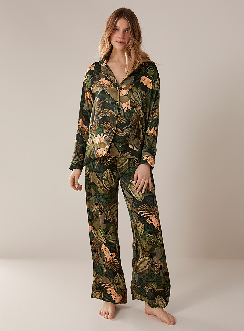 Maaji Khaki Tropical garden satiny pyjama set for women