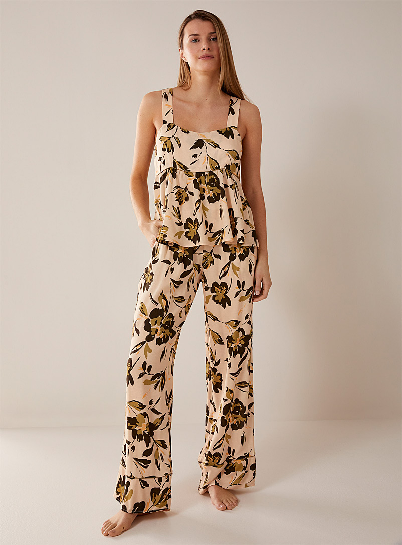 Maaji Ivory/Cream Beige Floral pattern flowy pyjama set for women