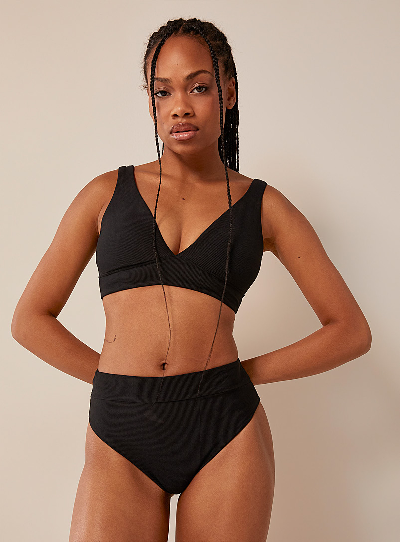 Maaji Black Ribbed high-rise slim bikini bottom Reversible design for women