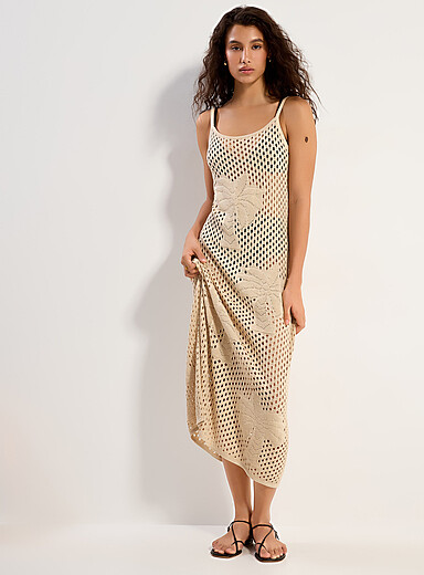 Palm tree openwork knit midi dress