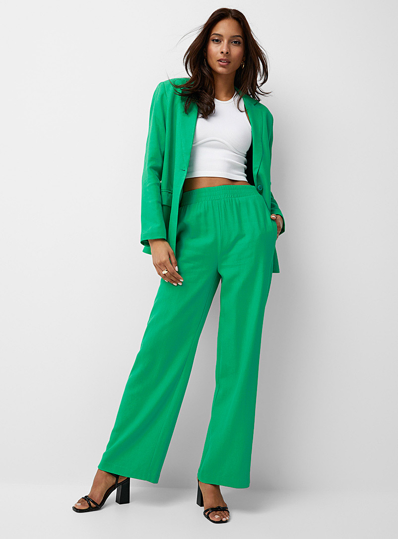 Minimum: Le pantalon large lin pigmenté Vert vif-irlandais-émerau pour femme