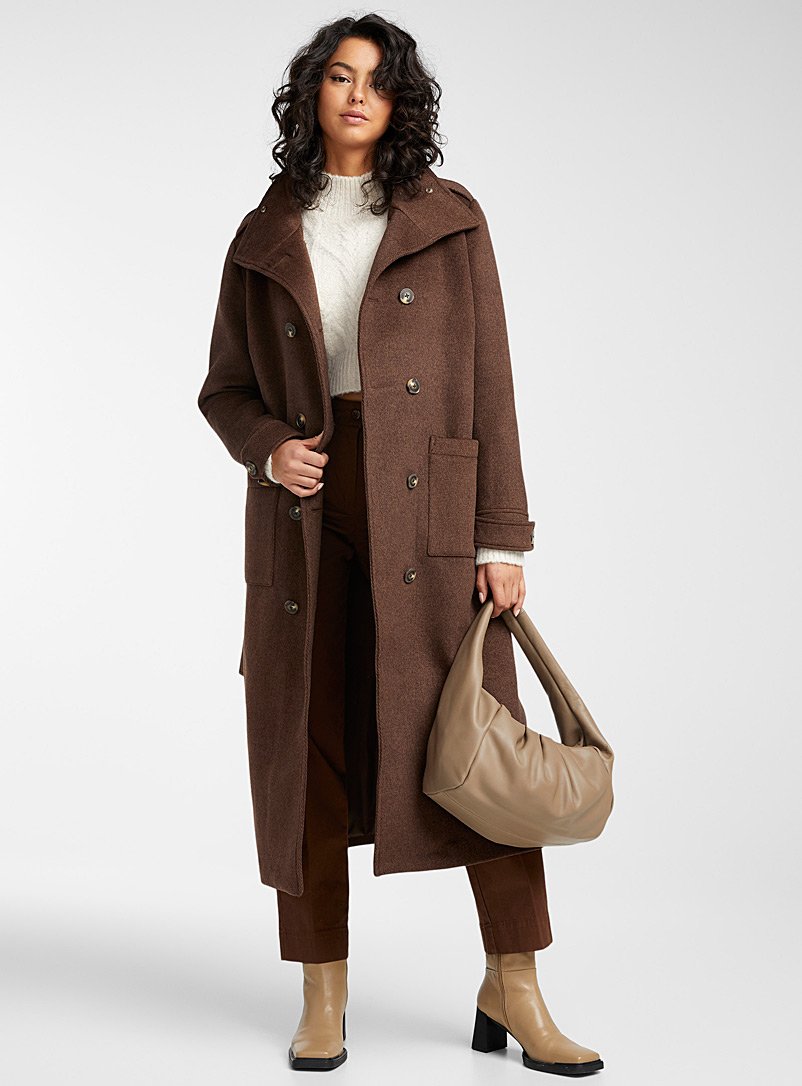 Minimum Brown Belted mock-neck coat for women