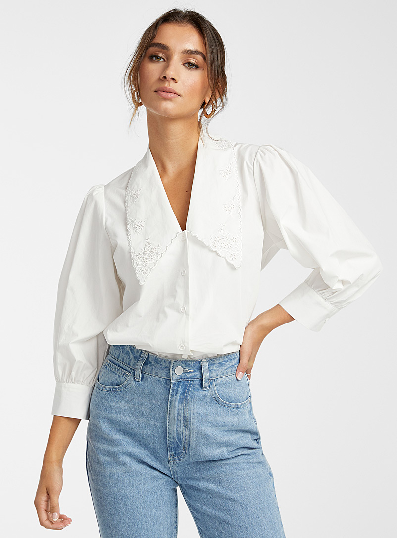 Minimum: La blouse popeline col Chelsea Blanc pour femme