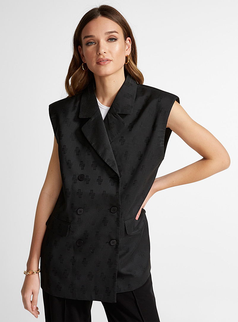 Minimum Black Embroidered monogram oversized blazer for women