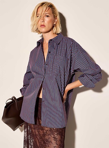 JJXX: La chemise ample poche plaqu&eacute;e Jamie Bleu marine - Bleu nuit pour femme