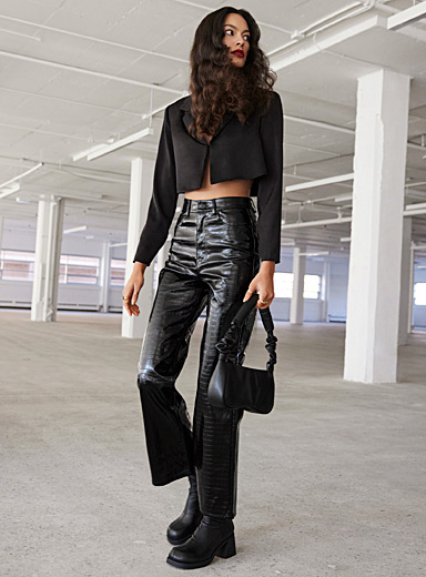JJXX Black Shiny faux-leather straight-leg pant  for women