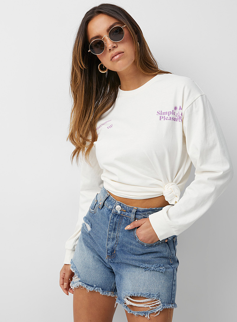 JJXX Patterned Ecru Long-sleeve inspirational messages T-shirt for women