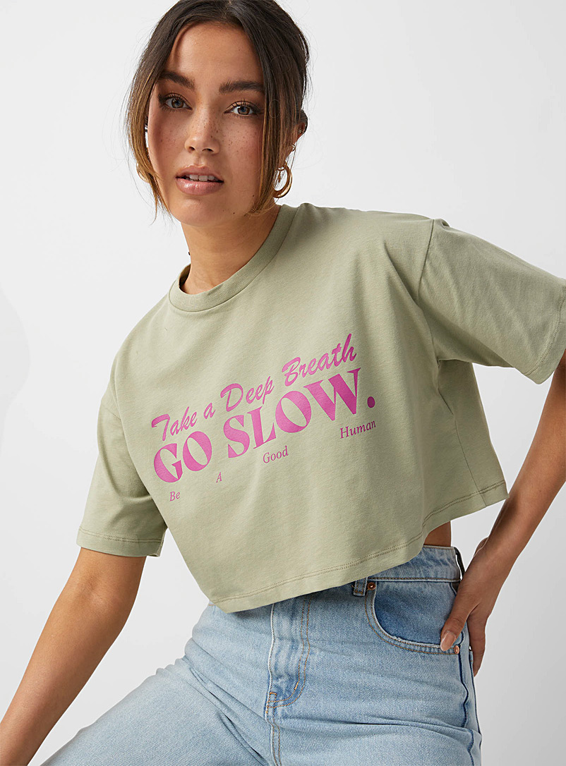 JJXX Khaki Wellness messages cropped T-shirt for women