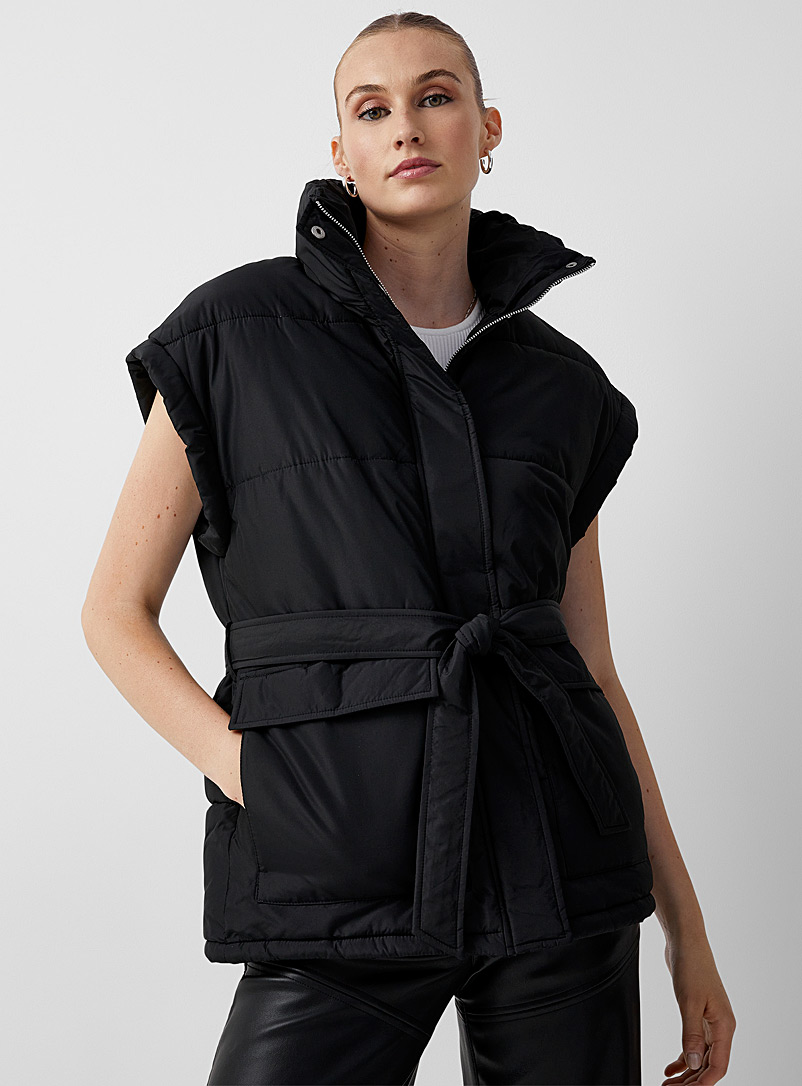 JJXX Black Loose belted quilted jacket for women
