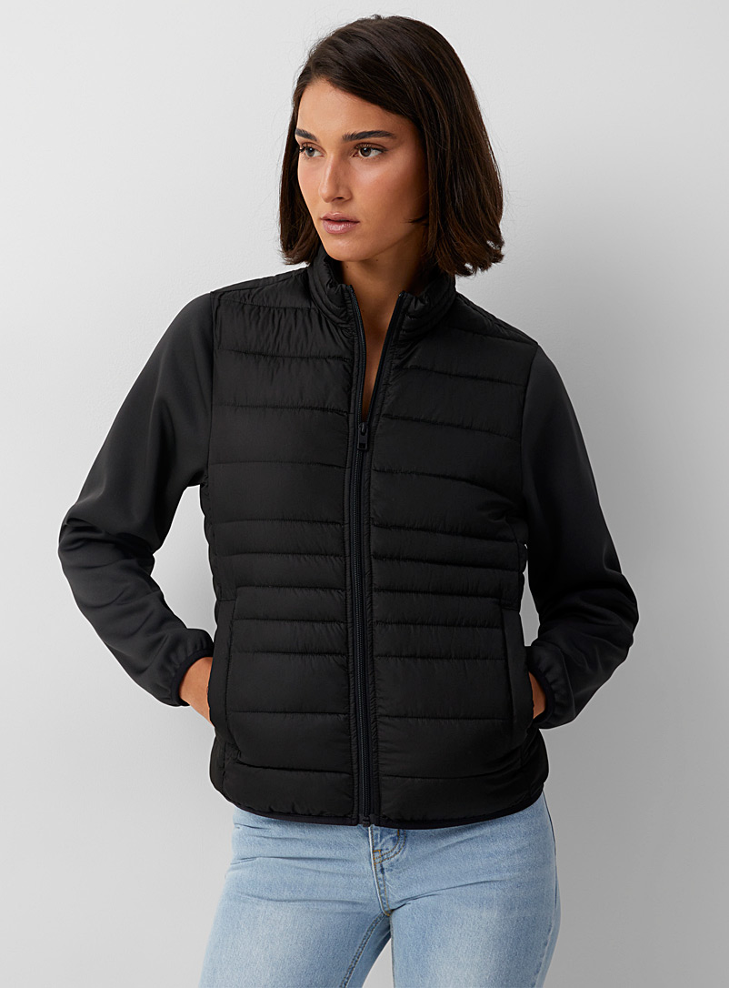 JJXX Black Fleece-sleeve lightweight puffer jacket for women