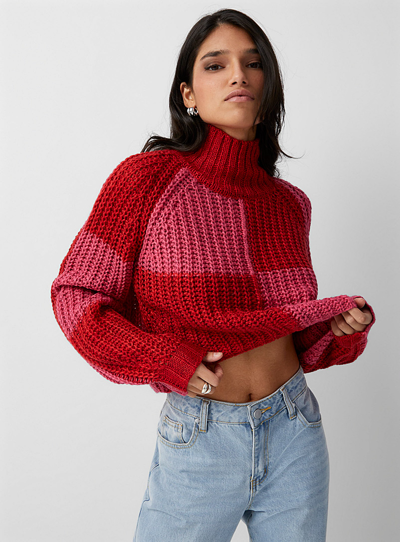 JJXX Patterned Red Mega-checkered mock-neck sweater for women
