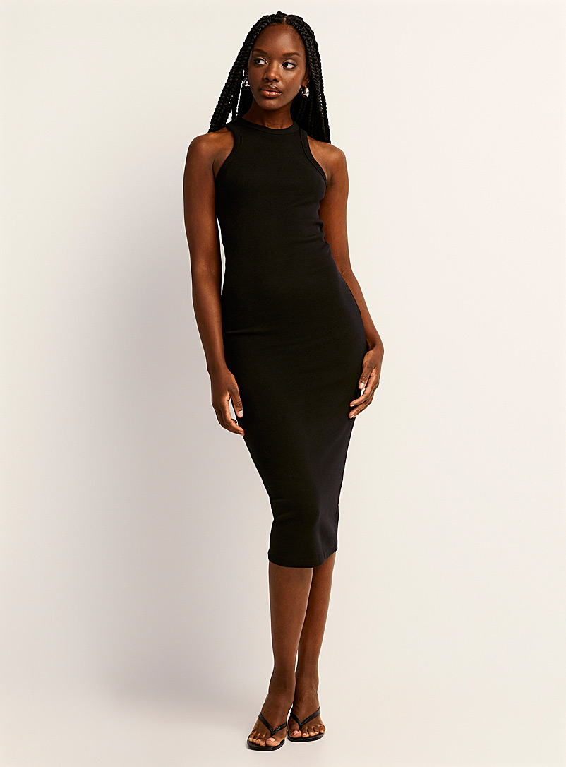 JJXX: La robe midi côtelée emmanchure américaine Noir pour femme