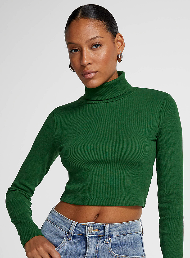 JJXX Green Long-sleeve turtleneck cropped T-shirt for women