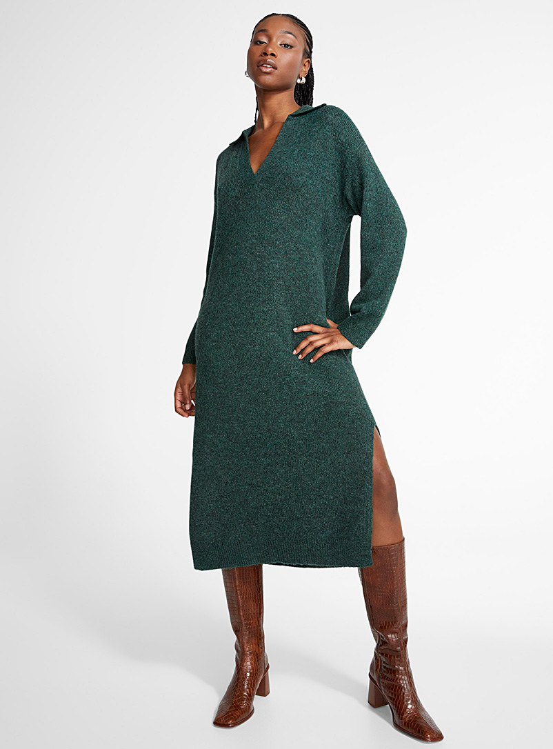 JJXX Dark green Ariella Johnny collar knit dress for women