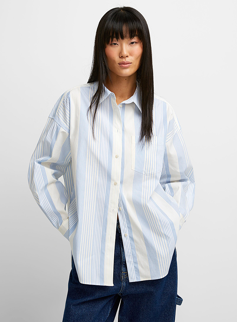 JJXX: La chemise ample fines rayures coton bio Blanc à motifs pour femme