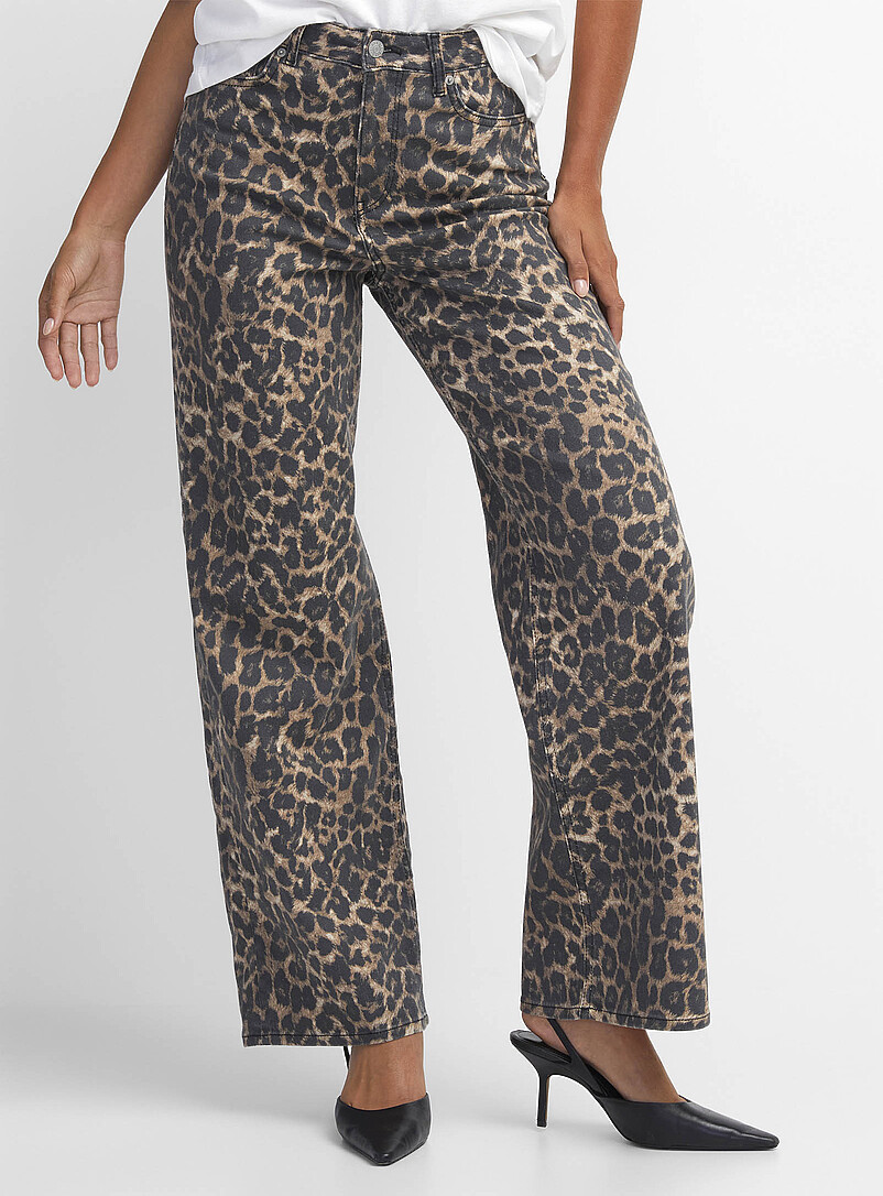 JJXX: Le jean large l&eacute;opard taille haute Tokyo Brun &agrave; motifs pour femme