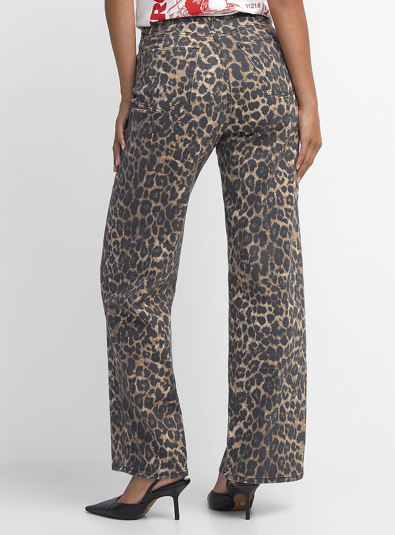 JJXX: Le jean large l&eacute;opard taille haute Tokyo Brun &agrave; motifs pour femme