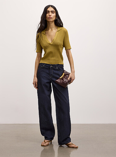 Fuji dark indigo denim barrel-leg jean