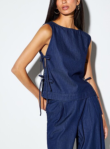 JJXX: Le d&eacute;bardeur denim l&eacute;ger &agrave; nouer Bleu marine - Bleu nuit pour femme