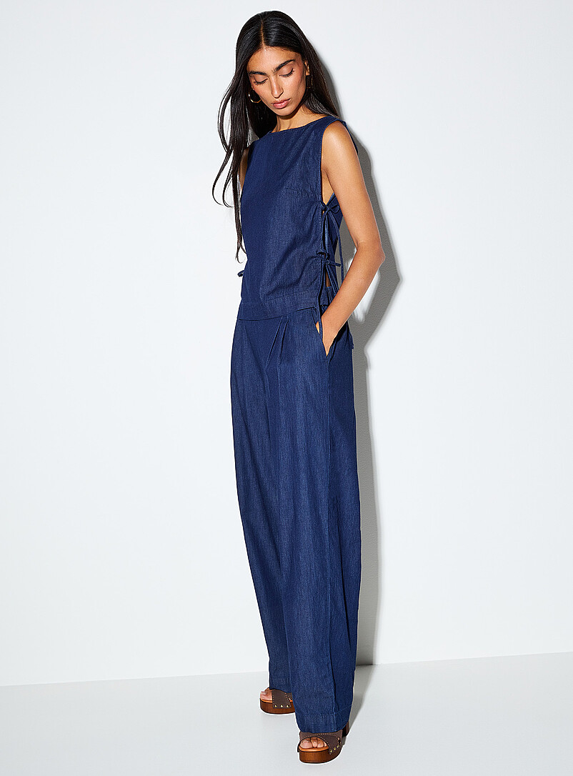 JJXX: Le d&eacute;bardeur denim l&eacute;ger &agrave; nouer Bleu marine - Bleu nuit pour femme