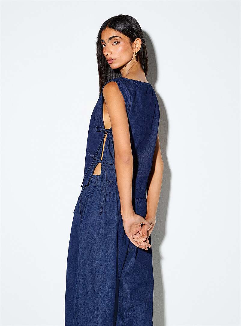 JJXX: Le d&eacute;bardeur denim l&eacute;ger &agrave; nouer Bleu marine - Bleu nuit pour femme