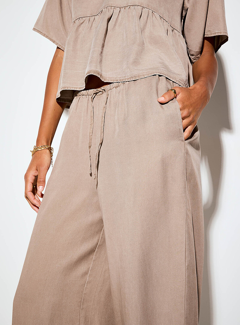 JJXX: Le pantalon large &eacute;dulcor&eacute; taille cordon Sigrid Taupe pour femme