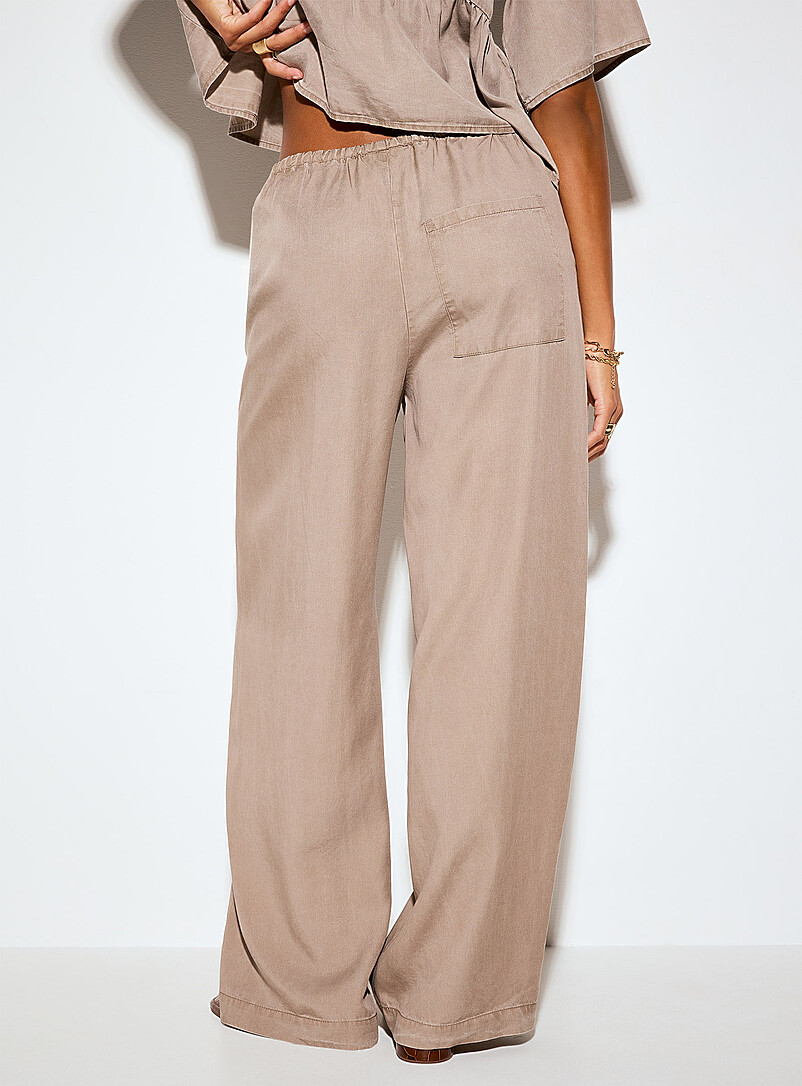 JJXX: Le pantalon large &eacute;dulcor&eacute; taille cordon Sigrid Taupe pour femme