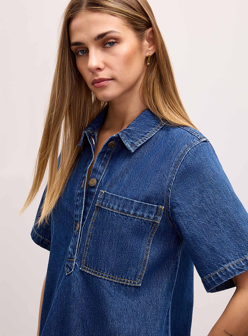 Mara indigo denim polo-collar A-line minidress | JJXX | Women's