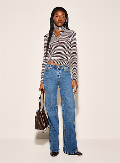 Rome medium indigo flared wide-leg jean