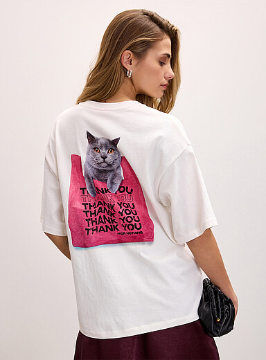 Le t-shirt ample imprim&eacute; chat Thank you