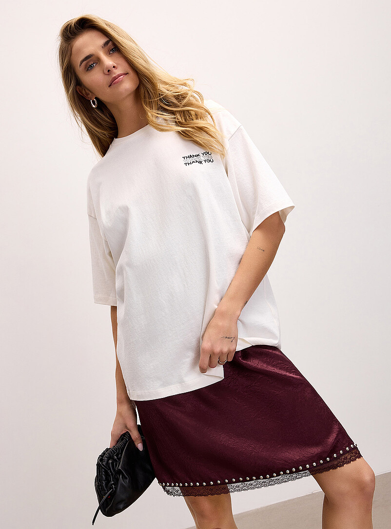 JJXX: Le t-shirt ample imprim&eacute; chat Thank you Blanc &agrave; motifs pour femme