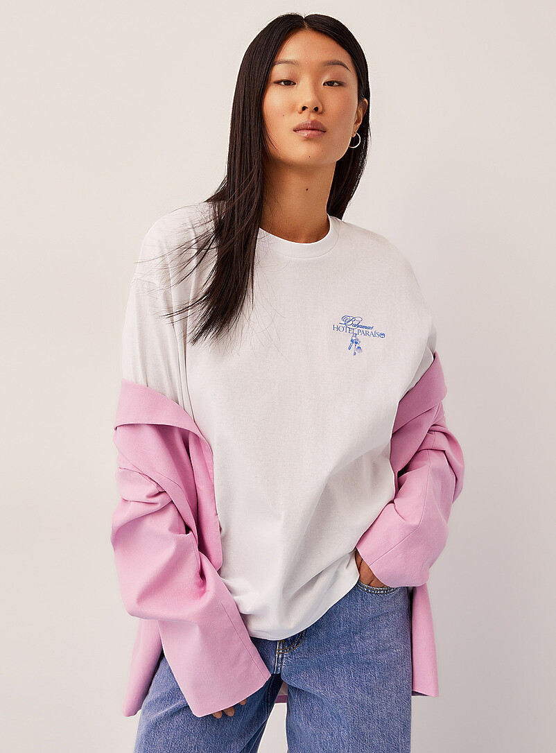 JJXX: Le t-shirt ample imprim&eacute; Hotel Para&iacute;so Blanc &agrave; motifs pour femme