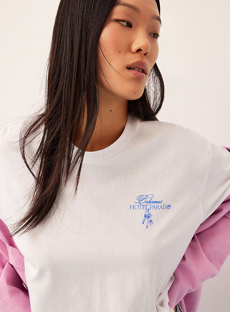 JJXX: Le t-shirt ample imprim&eacute; Hotel Para&iacute;so Blanc &agrave; motifs pour femme